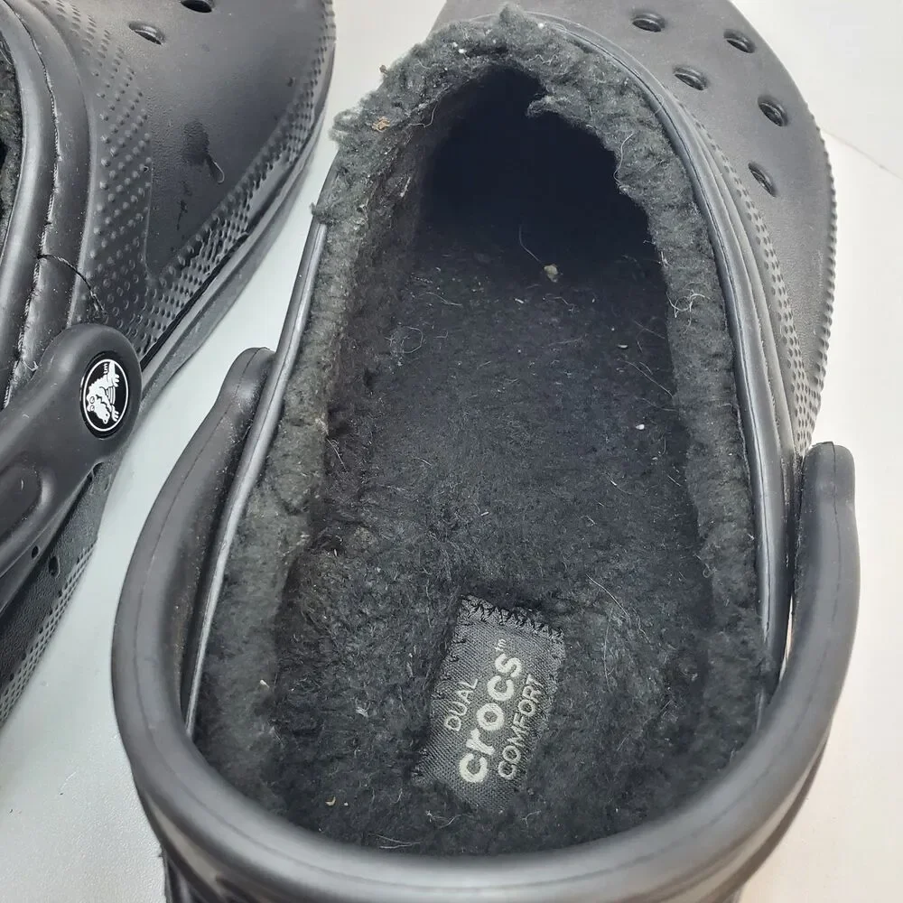 Crocs Classic Lined Unisex Black Slip-On Faux Fur Clog Mens 8 Womens 10 Winter
